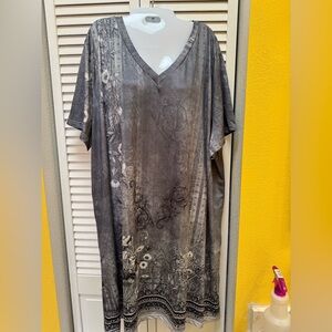 NWOT Elegant Gray V-Neck Dress with Patterns